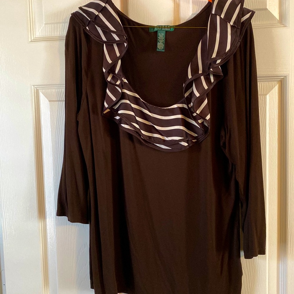 Ralph Lauren brown Ruffled Blouse XL